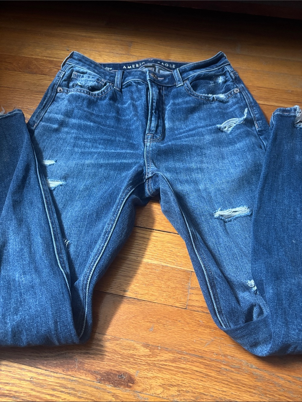 American Eagle Outfitters Blue Distressed Slim Straight Jeans